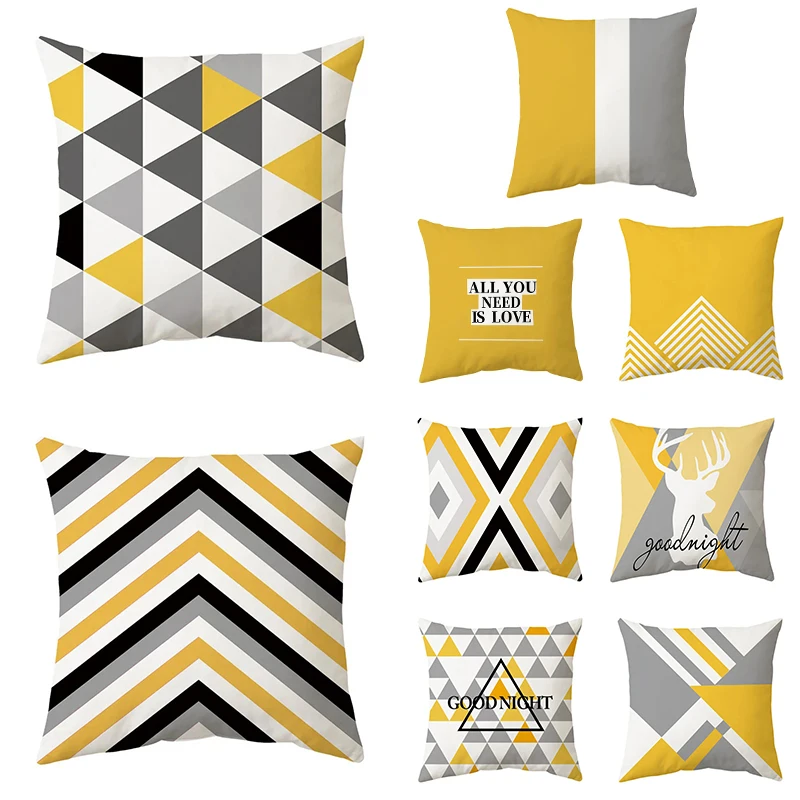 Short plush material pillowcaseYellow warm irregular geometric model pattern pillowcase living room sofa cushion office car seat