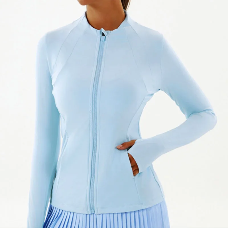 

Aiithuug с отверстием для йоги Куртка для йоги на молнии с полной молнией Спортивная куртка для бега Легкая спортивная облегающая куртка с невидимыми карманами