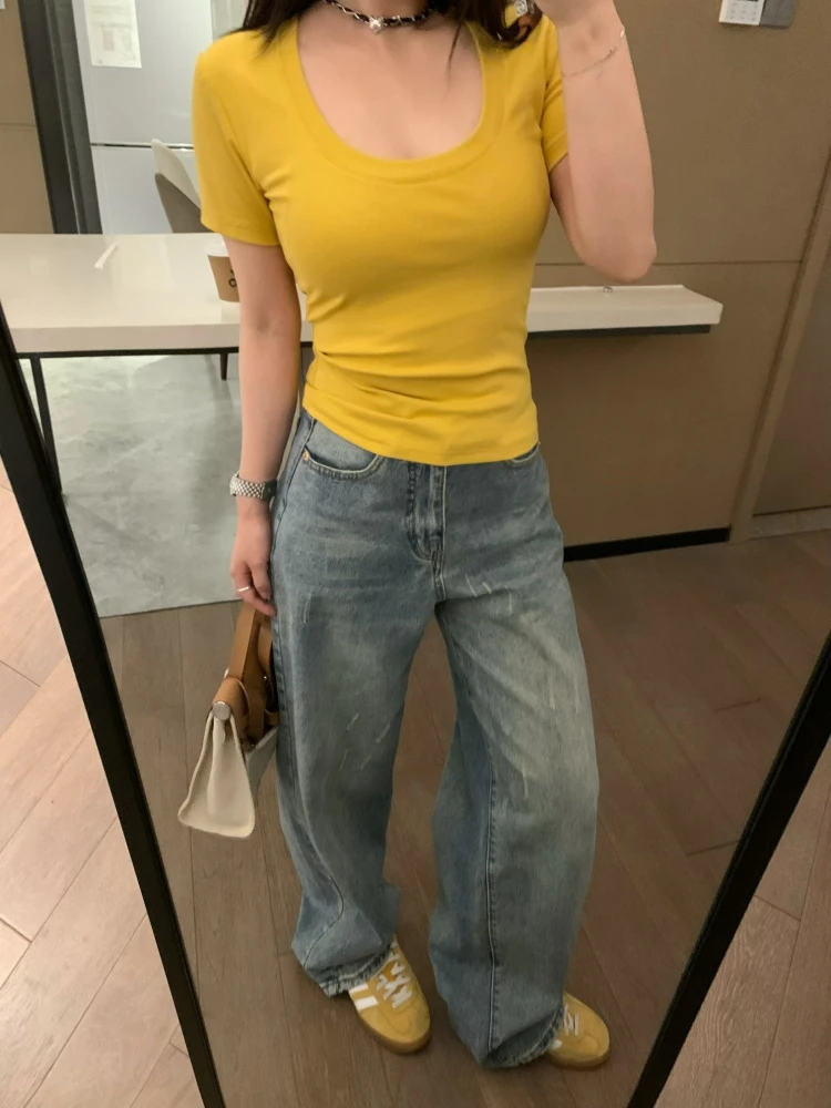 

VASSE классические винтажные утягивающие джинсы 90-х годов с завышенной талией и широкими штанинами, повседневные брюки с высокой талией, джинсовые синие