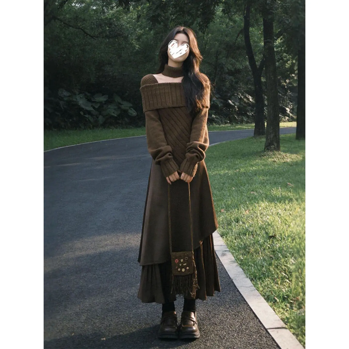 

Harajuku Vintage Knitted 2 Piece Skirt Set Women Spring Square Neck Asymmetric Sweater Patchwork A-line Skirt Mori Girl Outfits