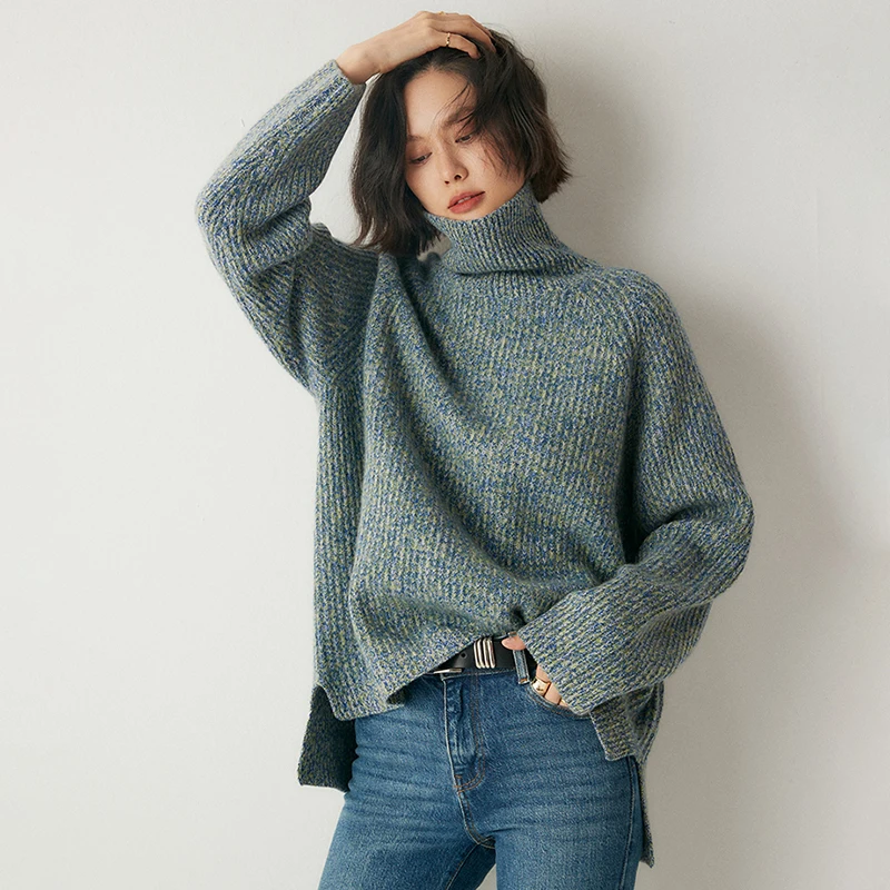 Women 100% Cashmere Sweater Turtleneck Pullover Oversize Loose Simple Style Cashmere Knitwear Autumn Winter Luxury Clothing Tops