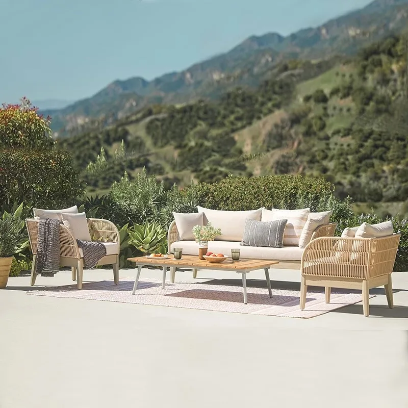 

Nordic Leisure Outdoor Sofas Vine Weaving Design Creative Garden Sofas Floor Hotel Indoors Furniture Arredo Giardino Lshysf