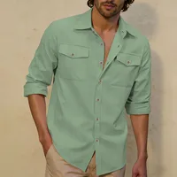 Nouvelle Chemise Décontractée Homme 2026 à Manches Longues avec Double Poche Poitrine, Boutonnée, en Lin Doux et Ample, Idéale pour le Quotidien, le Travail, la Ville et les Activités de Plein Air 4