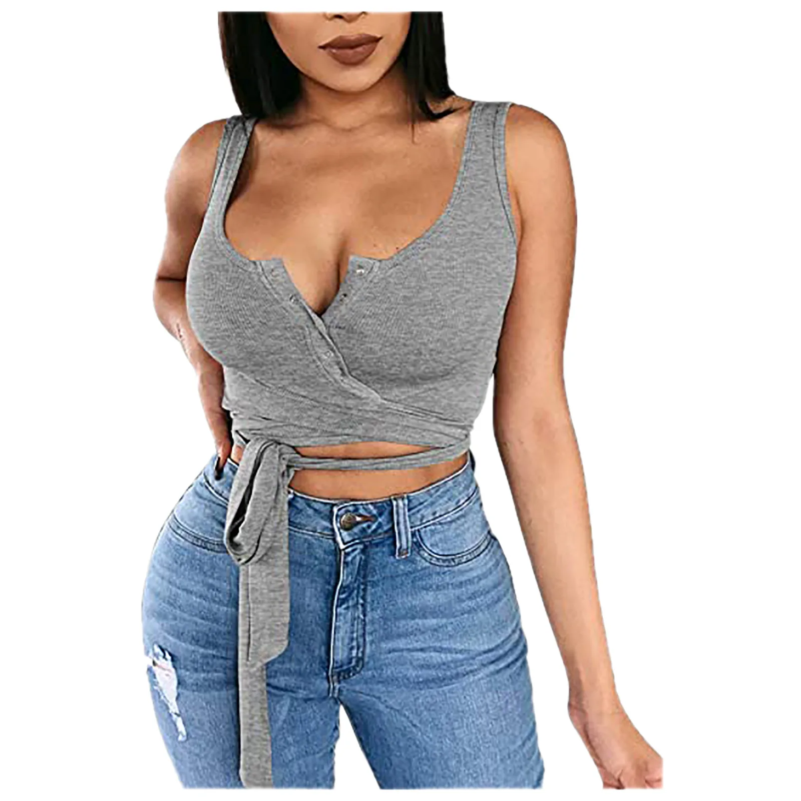 2024 Spring/Summer New Women's V-Neck Suspender Backless Solid Color Slim Fit Tank Top