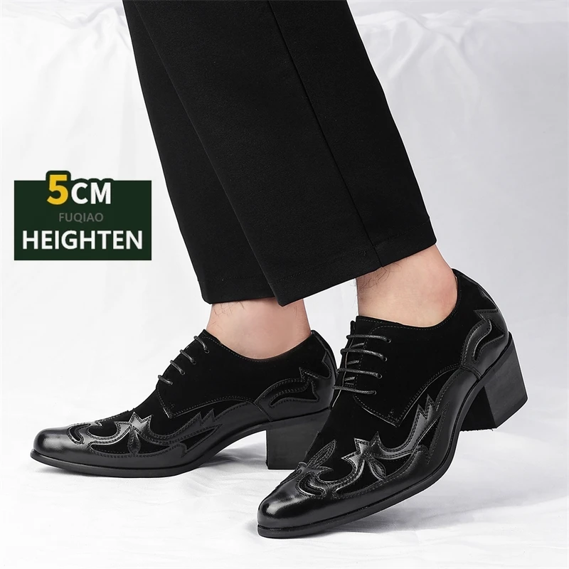 

Мужская обувь на рост 5 см, элегантные оксфорды с вышивкой, свадебная вечеринка, деловые повседневные деловые модельные туфли для выпускного вечера