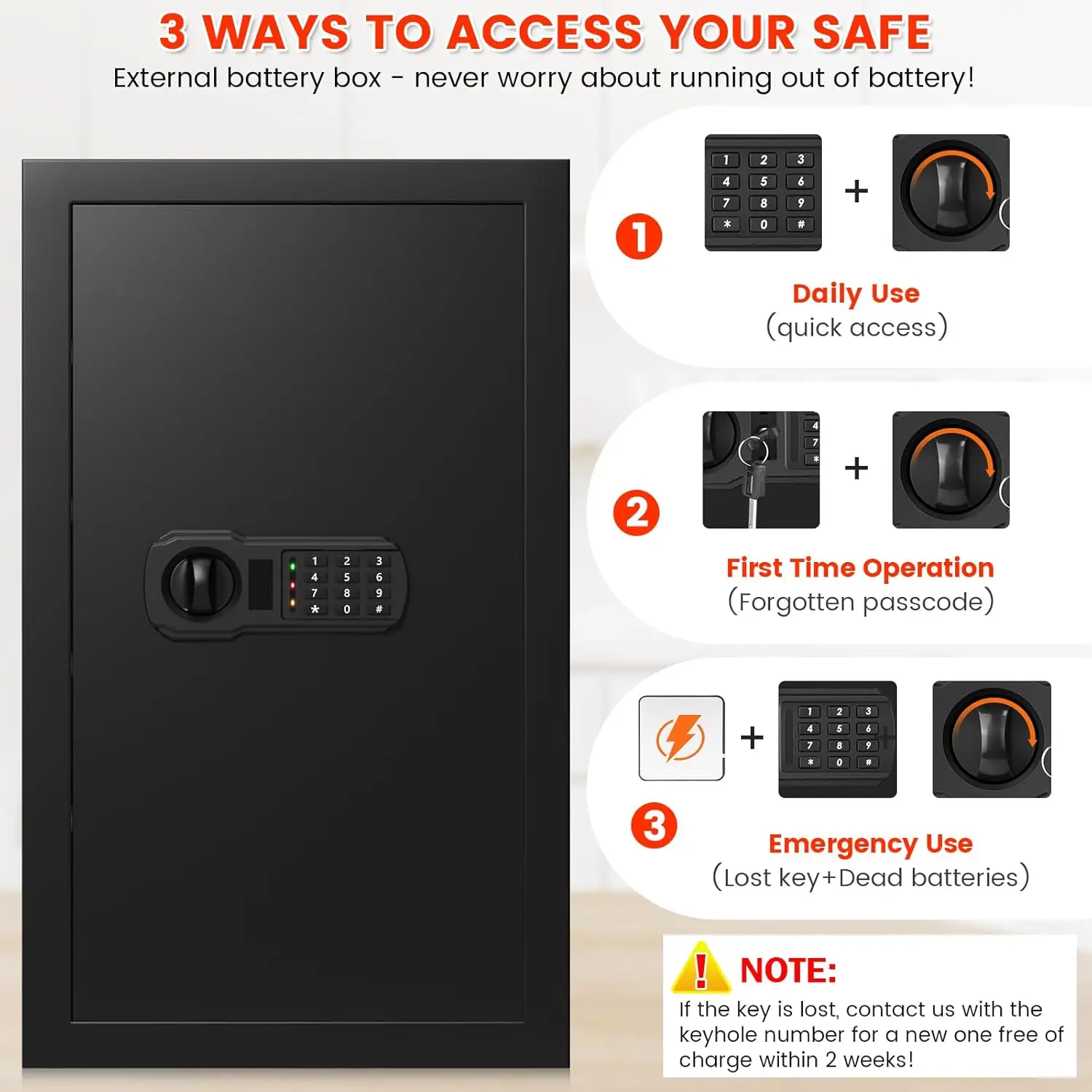 4.5 Cubic Large Fireproof Safe Box with Fireproof Document Bag, Personal Security Home Safe with 3 Removable Shelf, Anti-Theft L