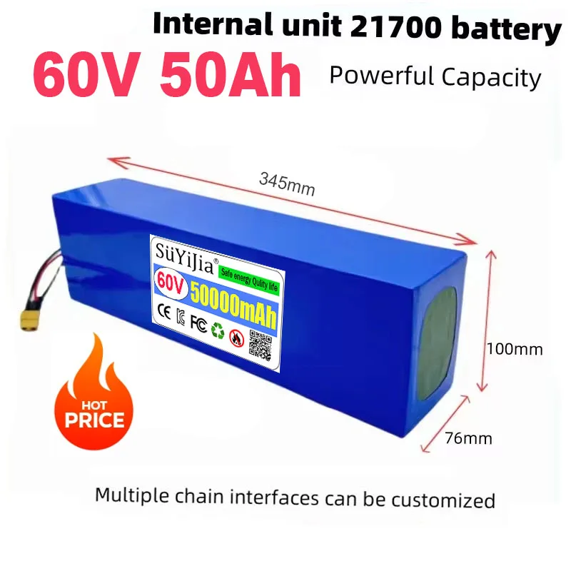 

НОВЫЙ 21700 100% оригинальный литий-ионный аккумулятор 60 В 50 Ач 21700 16S4P с BMS 0-3000 Вт для мощного трехколесного мотоцикла 67,2 В