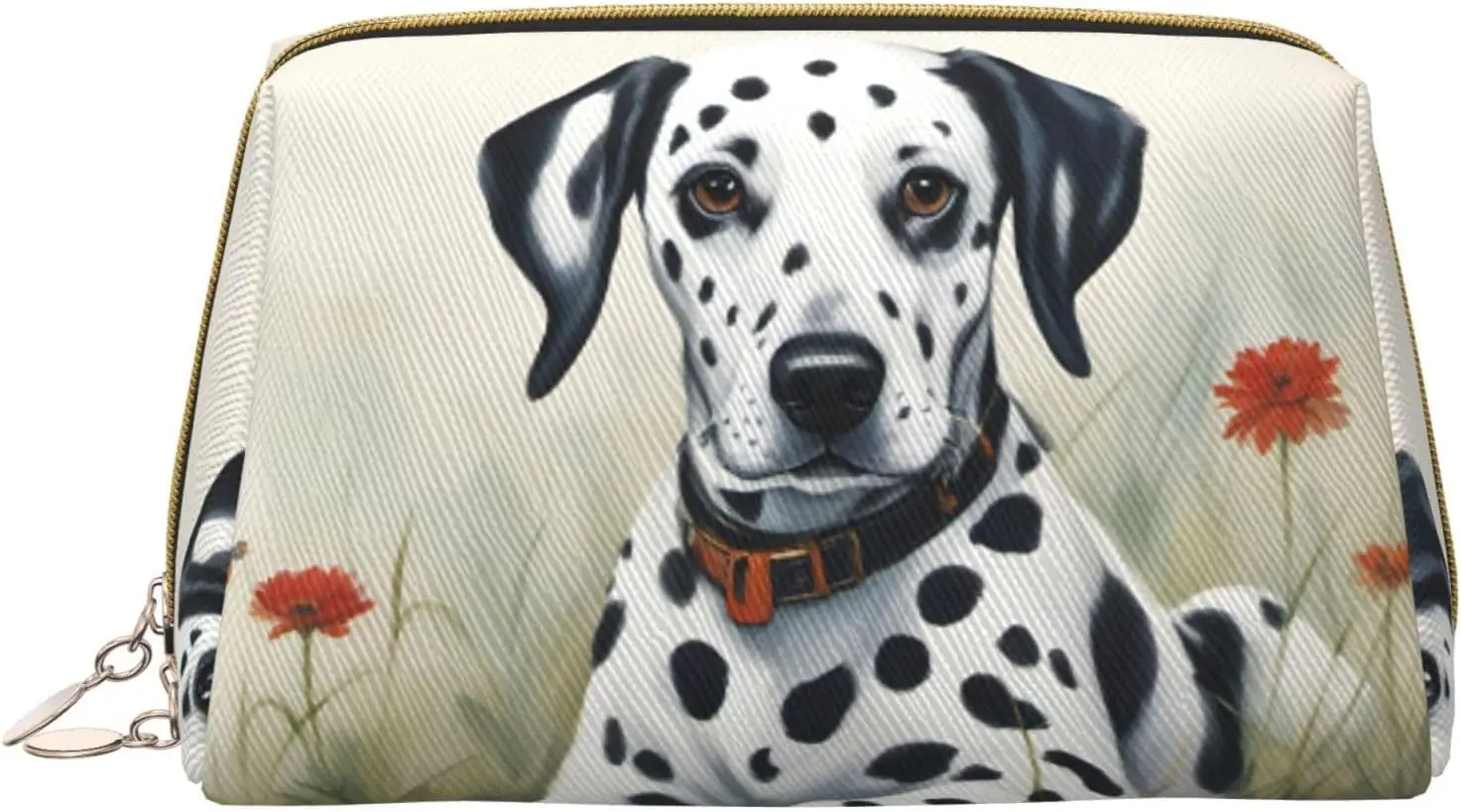 

Dalmatian Print Leather zipper makeup bag Cosmetic Pouch Travel Organizer Toiletry Clutch
