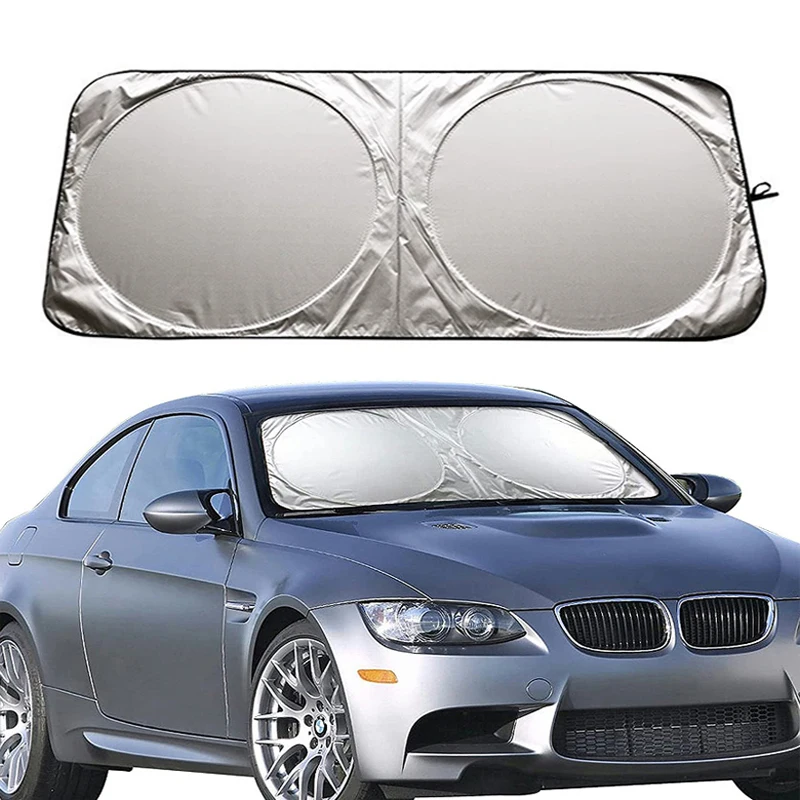 

Car Front Windshie Sun Shade Blocks UV Refletive Car Silver Coated Double Circle Foldable Parasol Sunshade Protector Cover