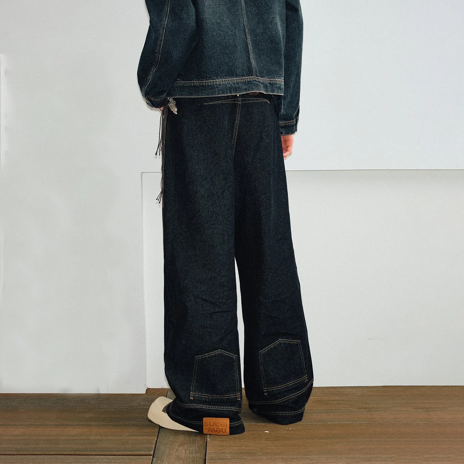 جديد عكس جيب الرجال الجينز مستقيم واسعة الساق عكس تصميم السراويل القوطية نمط الهيب هوب الشارع الشهير سراويل جينز الرجال الجينز #2