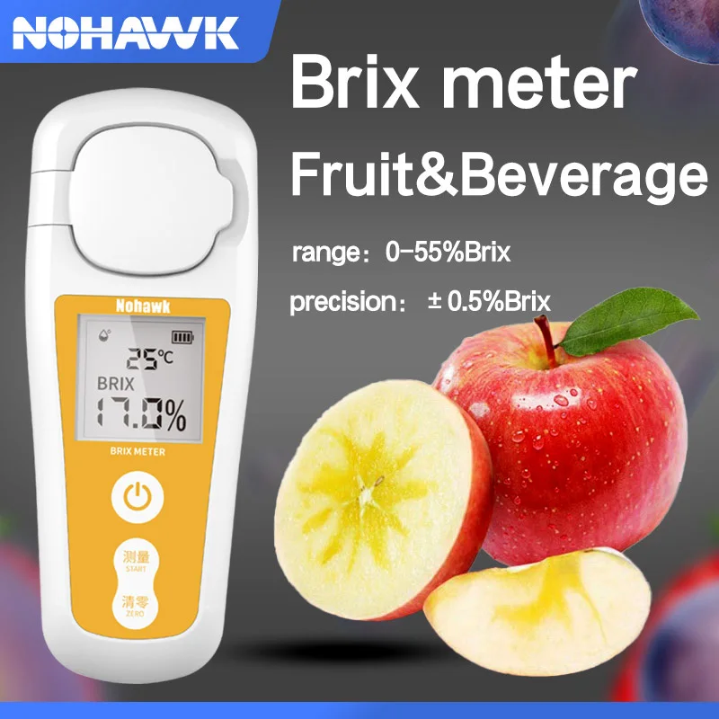 

Nohawk Rechargeable Digital Brix Meter Sugar Refractometer for Liquid Sugar Content with LCD ,Measure Fruits, Beverages, Honey