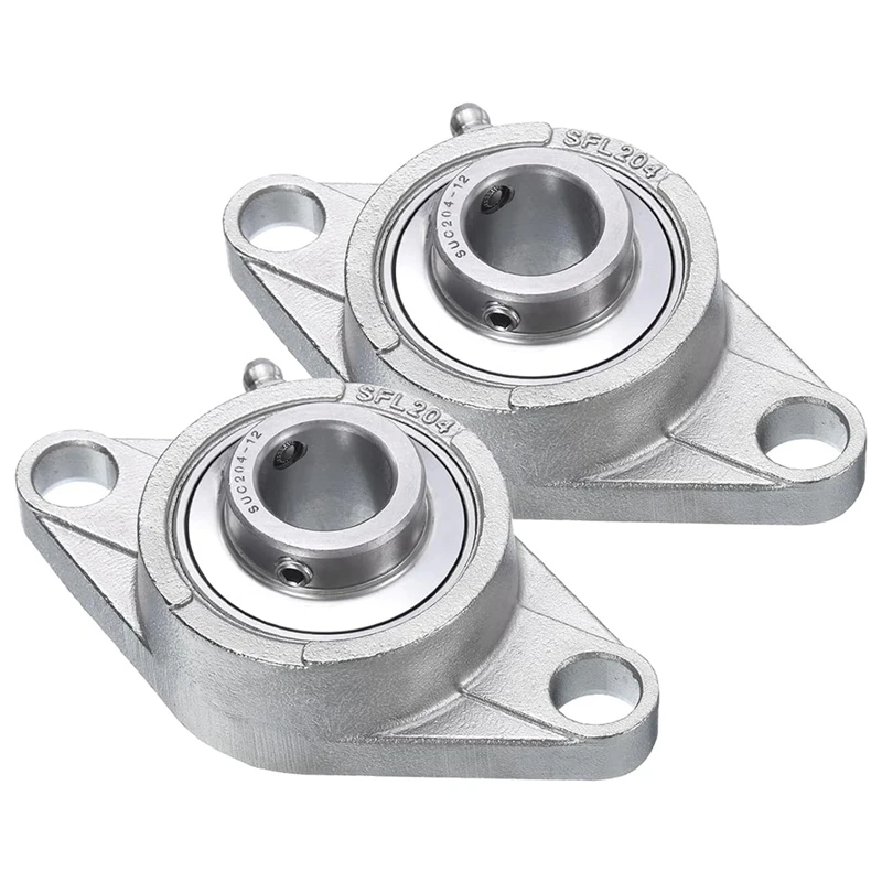 AB47-2 Pcs SUCFL204-12 Pillow Block Bearings 3/4 Inch Bore Self Alignment, Solid Cast Iron Base Mounted Chrome Steel Bearings