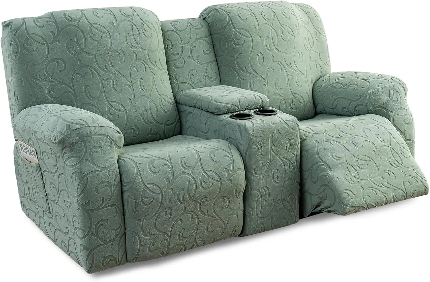 

Recliner Loveseat Cover With Center Console, 2 Seater Jacquard Recliner Sofa Slipcover With Pockets Washable Stretch Reclining