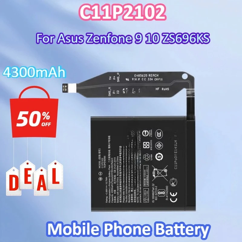 

New C11P2102 3.89V 16.7Wh 4300mAh Li-ion Rechargeable Battery for Asus Zenfone 9 10 ZS696KS High Capacity Mobile Phone Battery