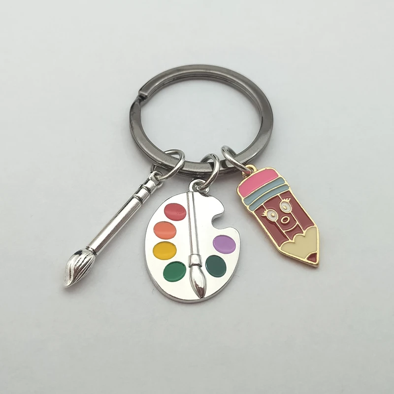 Fashion Enamel Keychains Palette Pencil Keyrings Painter Keychain Artist Gifts Women Men Handbags Accessories Handmade Jewelry