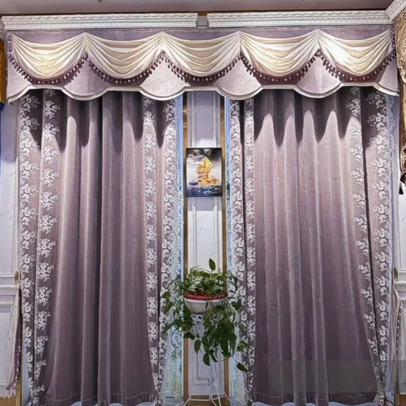 

New American Embroidered Embossed Velvet Curtains for Living Dining Room Bedroom High-grade Embroidered Window Screen