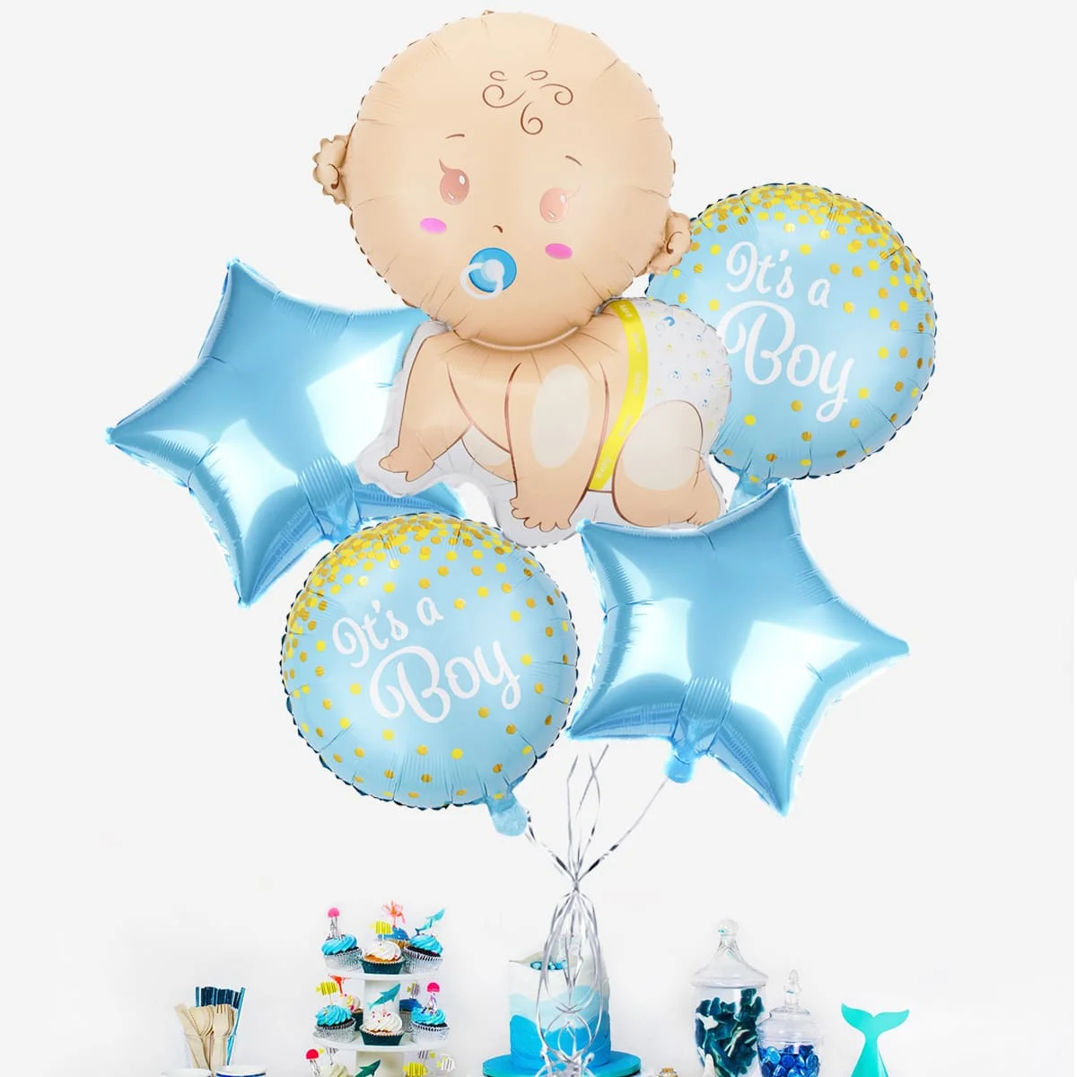 5Pcs/Set Gender Reveal party Boy Girl Balloon Baby Shower Blue Pink Baby  Cartoon Pattern Aluminum Film Balloon Party Supplies