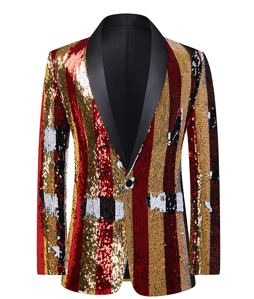 New fashion Vertical stripe sequin suit jacket;Temperament Men's Stage Costume Special Occasion Gowns Homecoming Gowns