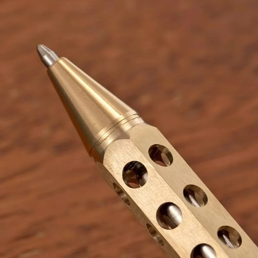 Tragbarer Messingstift, mittlere Spitze, 1,0 mm, Retro-Kugelschreiber mit Bolzenwirkung, glattes Schreiben, Unterschriftenstift – Detail 2