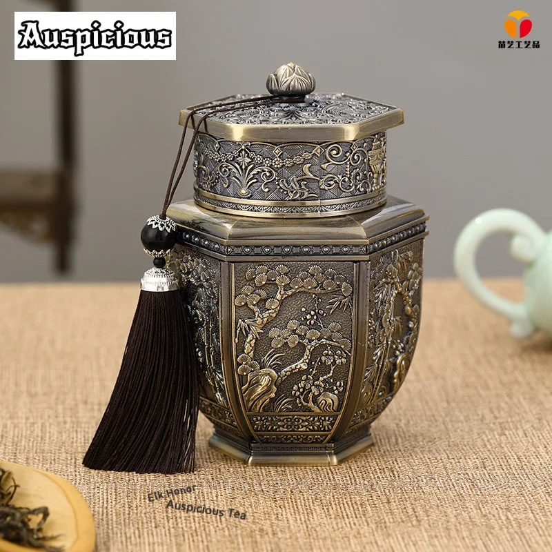 ZAEYORIA Bronze Colour Zinc Alloy Tea Box Organizer Moisture-proof Aesthetic Storage Tank Containers Tea Caddy Room Decoration