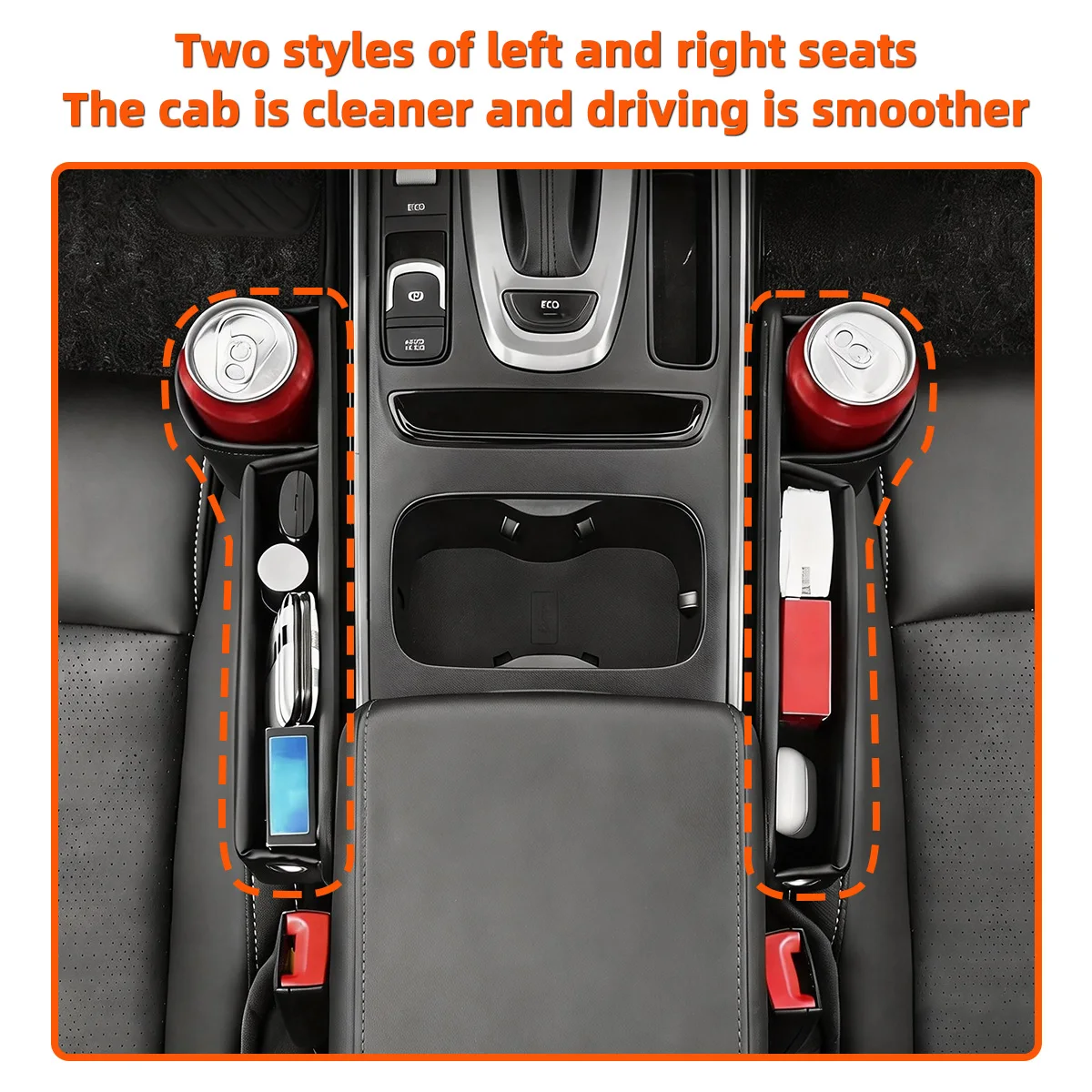 YONGRUN Car Seat Gap Storage Boxes Leather Organizer with Cup Holder Left Right Seat Filler Pocket for Phone Keys Cards Auto