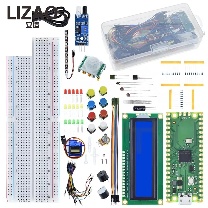 LIZAO Raspberry Pi Pico Starter Kit Development Board Breadboard LCD1602 Python Programming Beginner Kit SG90 Servo Module