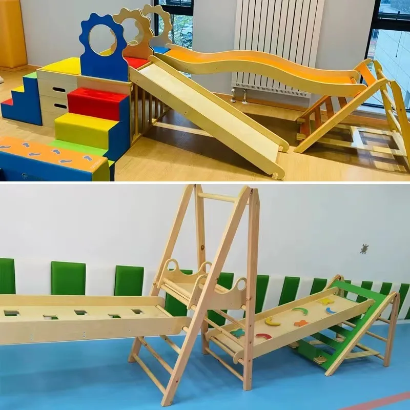 

Slide Sports Combination Early Education Center Soft Baby Gold Wooden Climbing Ladder