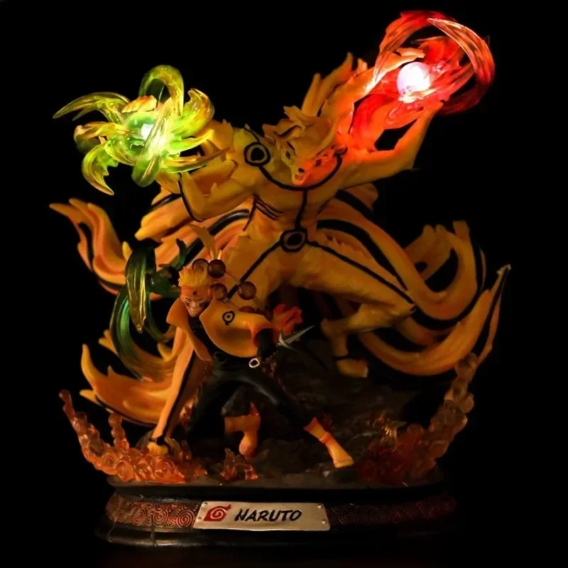 36cm Uzumaki Naruto Kyuubi NARUTO Animation Peripherals PVC Large Statue Ornaments Emit Light Model Cool Craft Toys Collections