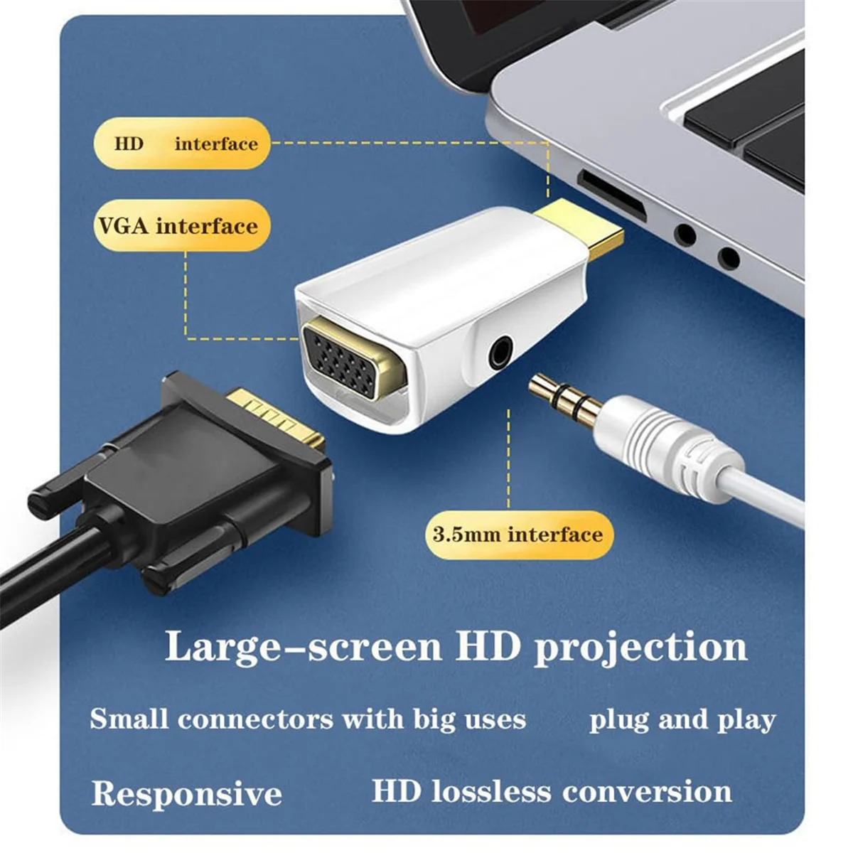 HDMI-Compatible to VGA Adapter HD 1080p Audio Converter Audio Transmission with 3.5mm Jack Audio Converter Black