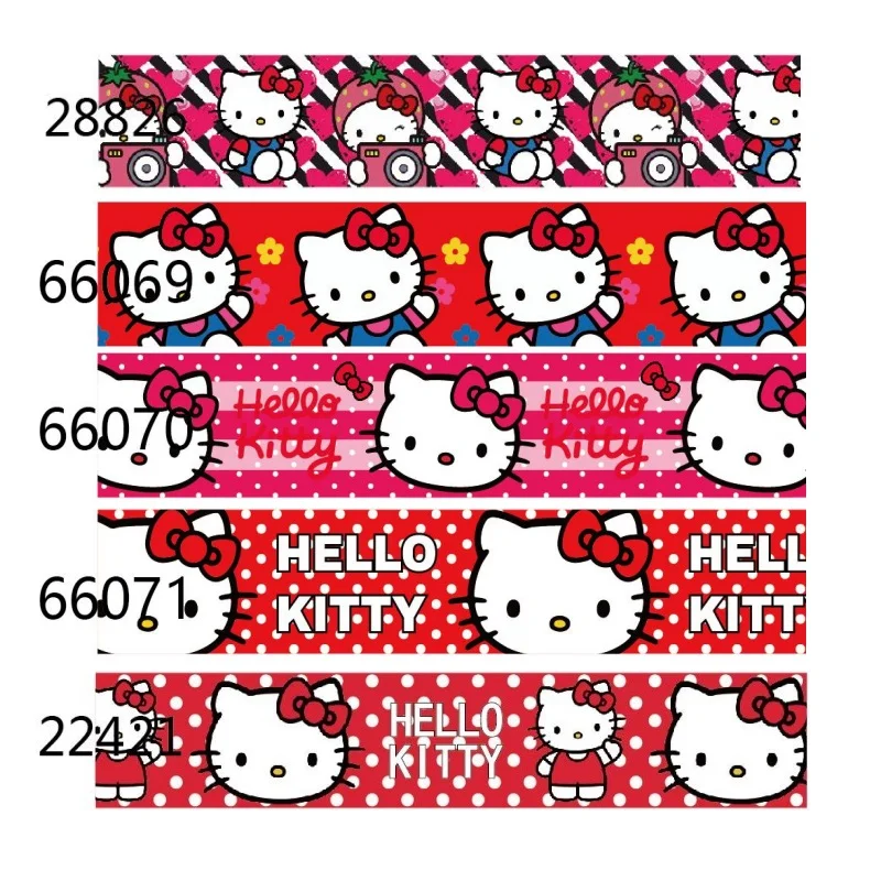 (10yards) Hello Kitty Cartoon Red Dots Grosgrain Ribbon for Hairbows Sanrio Sewing Accessories Craft Materials Gifts