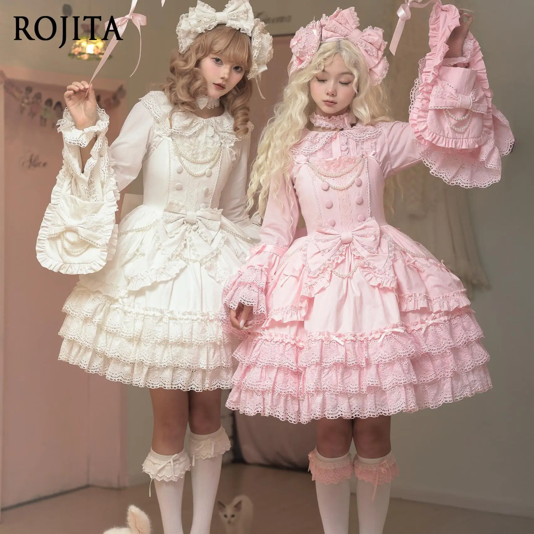 Sweet Lolita JSK Dress Tiered Ruffle Lace Hem Big Bow Decor Cotton Sleeveless Lolita Dress Sold Separately Matching Blouse