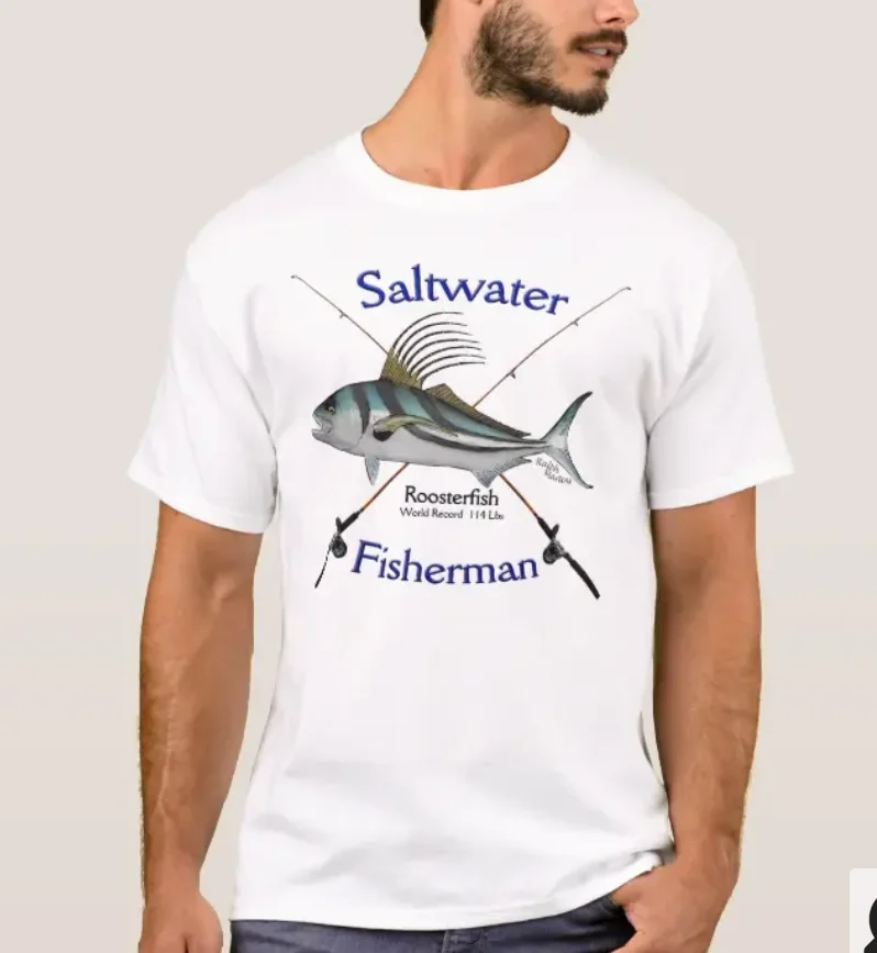 Roosterfish Saltwater Fisherman Fishing Angler Gift T-Shirt. Summer Cotton Short Sleeve O-Neck Mens T Shirt New S-3XL