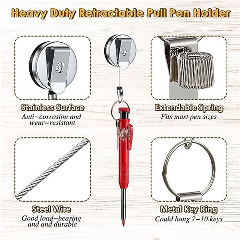 ABMI-1Set Woodworking Pencil With Retractable Holder Deep Hole Marking Structure Pencil Holder Construction Markers ,For Woodwor