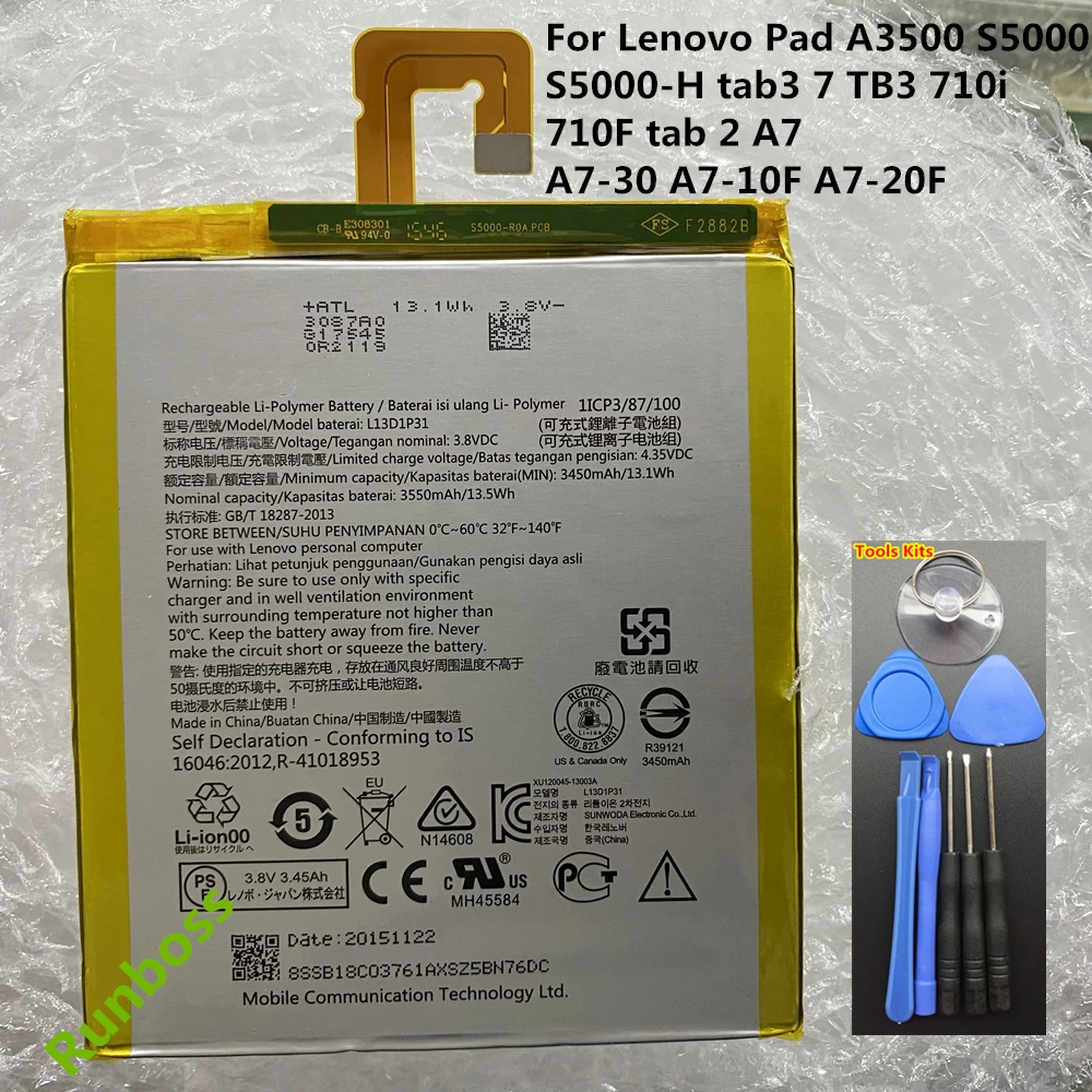 

Оригинальный аккумулятор L13D1P31 3550 мА/ч для Lenovo Pad A3500 S5000 S5000-H tab3 7 TB3 710i 710F tab 2 A7