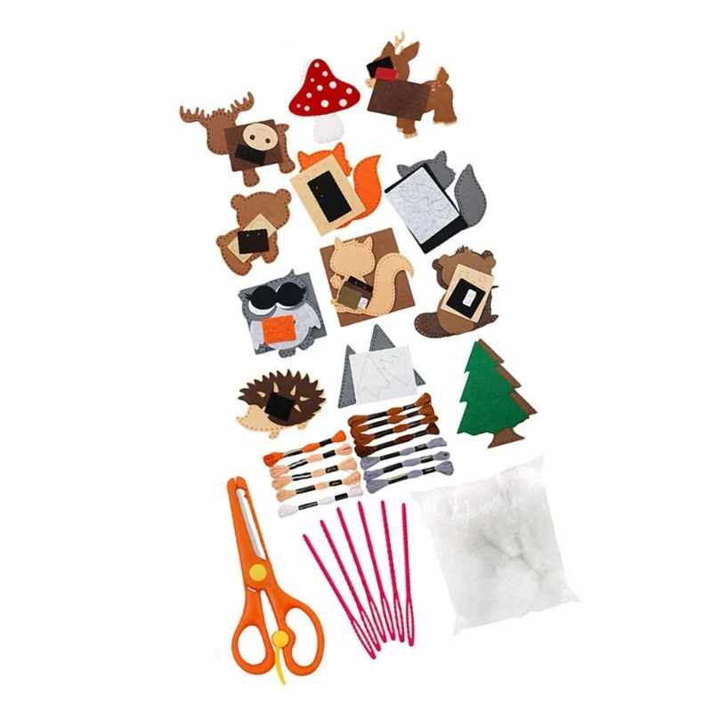 Conjunto costura feltro amigável para crianças Conjunto artesanato costura simples com guia 15UB