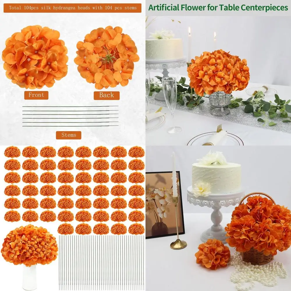

Искусственные стебли гортензий - 104 штуки, оранжевые шелковые цветы для свадеб, домашнего декора и мероприятий