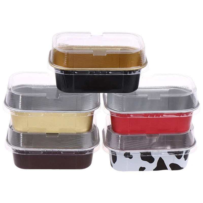 10Pcs Baked Pudding Cake Grilled Cheese With Lid Rectangular Colored Aluminum Foil Baking Cup