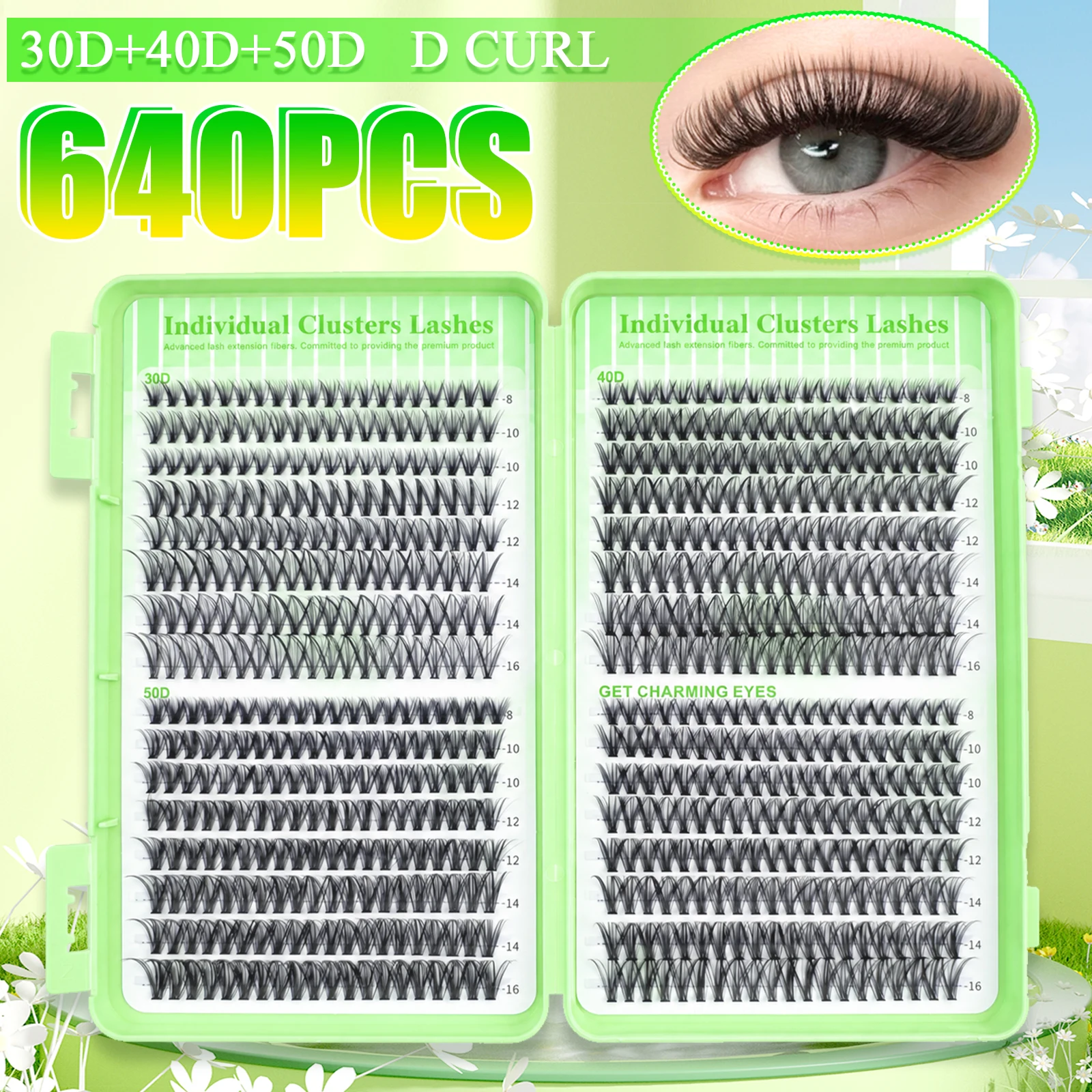 640PCS DIY Lash Clusters Kit 30D 40D 50D D Curl 8-16mm Wispy Fluffy Natural Individual Eyelash Extensions Volume Lashes Soft