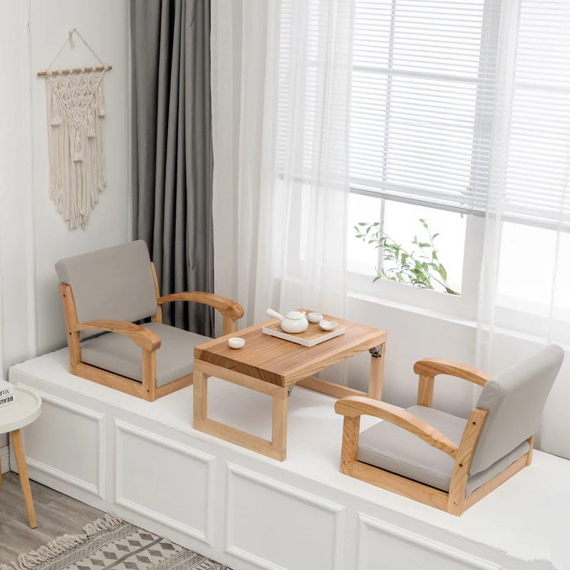 Solid Wood Tatami Sofa Living Room Legless Backrest Chair Home Furniture Japanese Tea Room Bed Soft