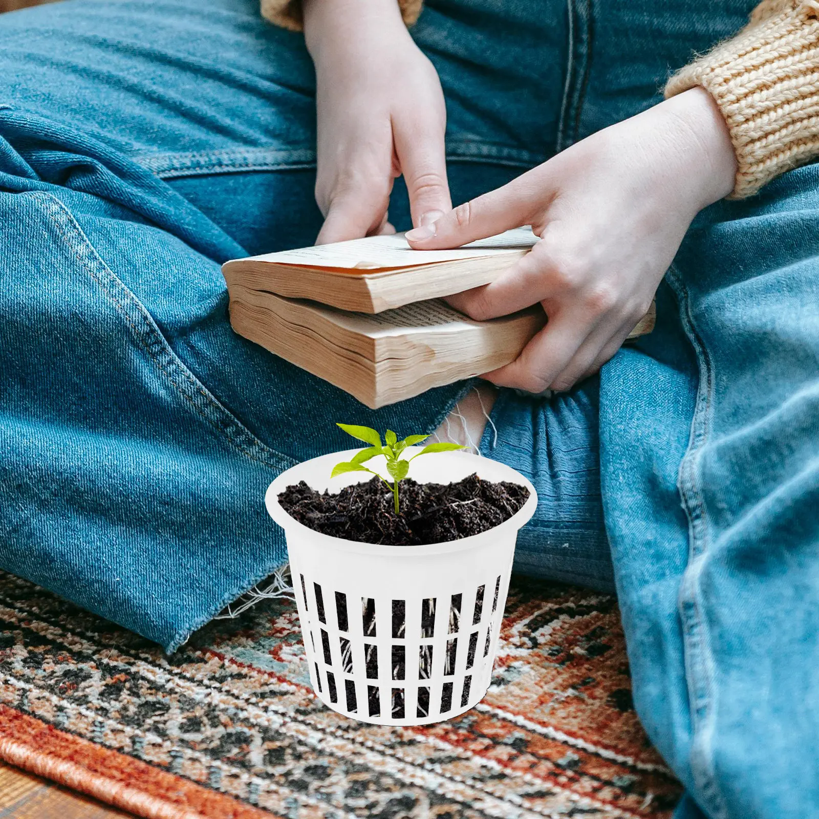 10Pcs Plastic Hydroponic Net Pots Mesh Nursery Basket Root Aeration Breathable Planter for Indoor Plants Orchids