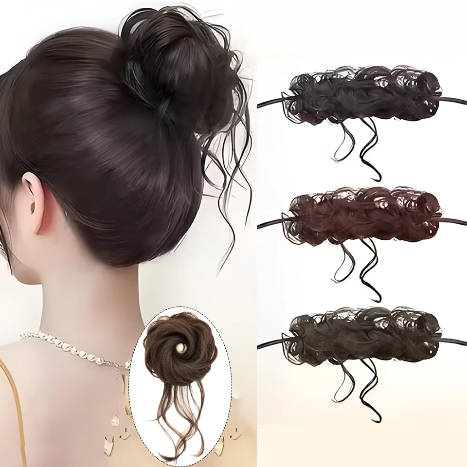 8inch synthetic self-winding dragon beard ball head wig wavy bun hair bundle for women. Boosts hair volume Synthetic Winding Wig