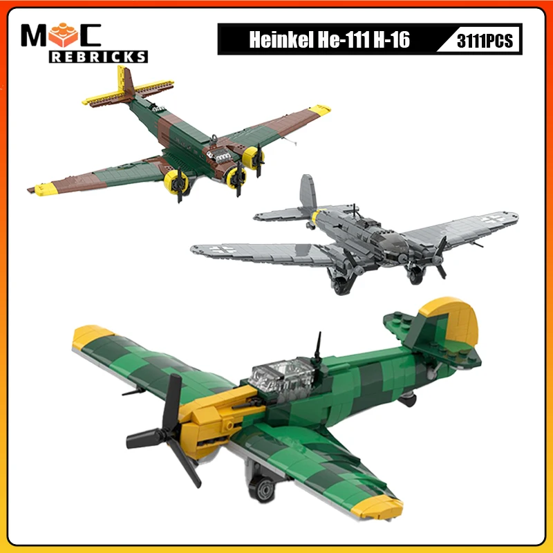 

MOC Building Block Heinkel He-111 H-16 Twin Engine Bomber Junkers Ju -52 3M Messerschmitt Bf 109 E-4 Aircraft Model Bricks Toys