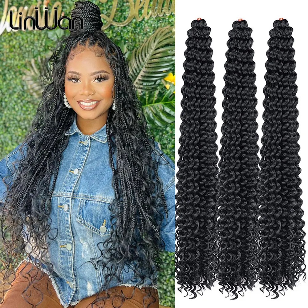 

Boho Box Braids Вязаные крючком волосы 28 дюймов с вьющимися концами Синтетические глубокие волны Вязание крючком Box Плетение наращивания волос для женщин