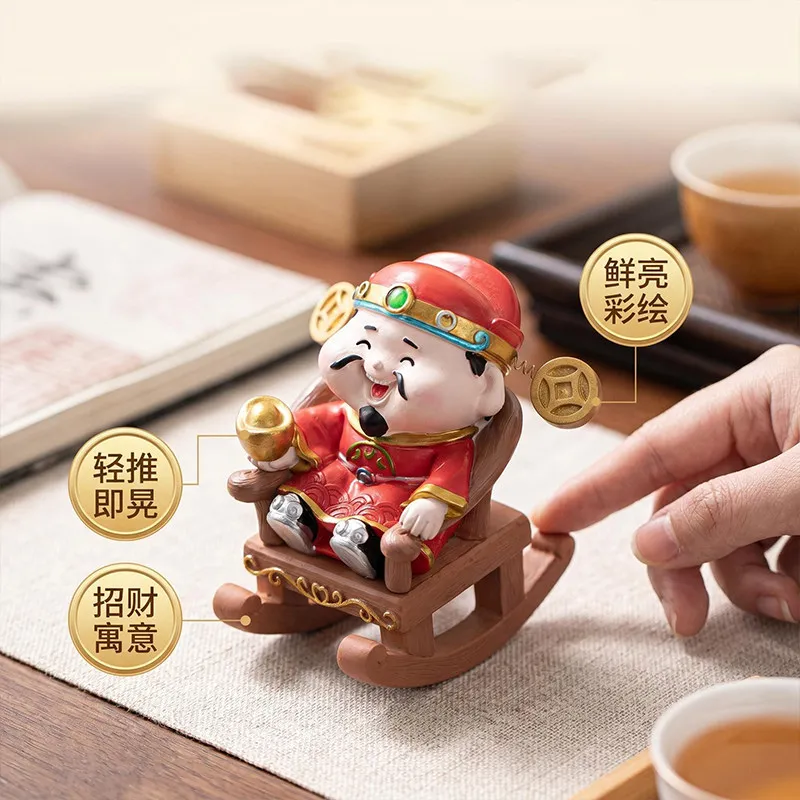 Cute Chinese Caishen God On Rocking Chair Lucky Wealth Fortune Ornament For Office Desk Home Decor Good Luck Gift For Corporate