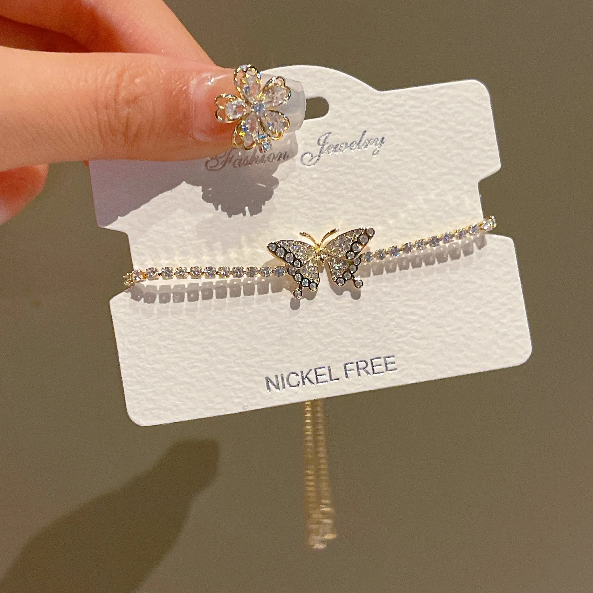 

Gold Plated Bracelets for Women Small Bowknot & Butterfly Crystal Accessory Instagram Style Bangle Cute Fashion Jewelry