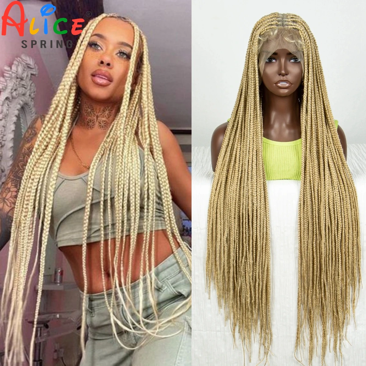 613 Blonde Straight Full Lace Synthetic Braided Wigs Knotless Box Lace Front Wig for Women Ginge Brilliant Orange Cornrow Wigs