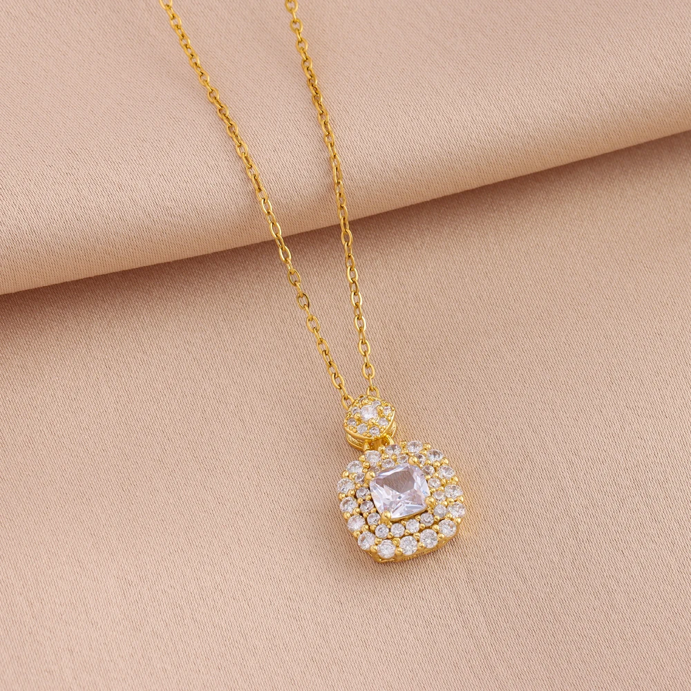 New 316L Stainless Steel Square Zircon Necklaces Earrings For Women Trendy Fashion Jewelry Set Female Wedding Party Accessories