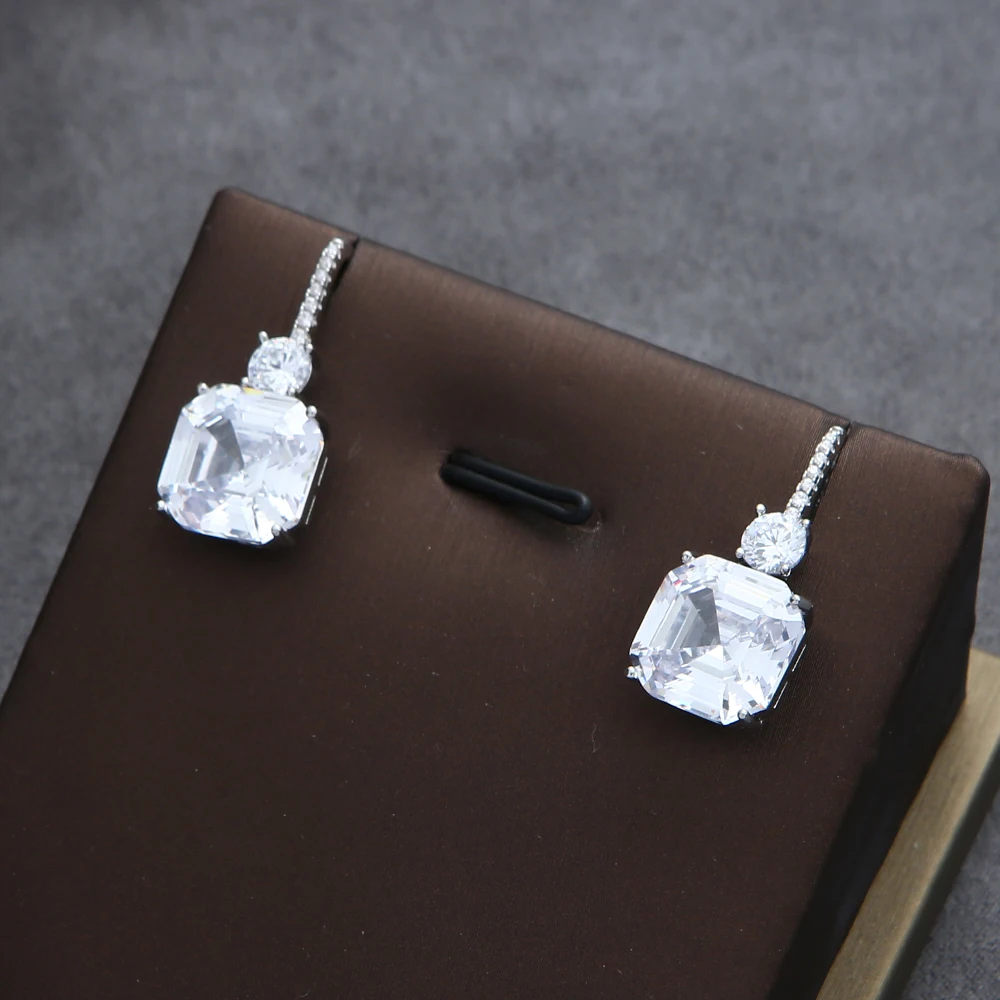 Pendientes de compromiso para mujer con circonita cúbica cuadrada de geometría Irregular a la moda de lujo, regalo de fiesta, joyería S308