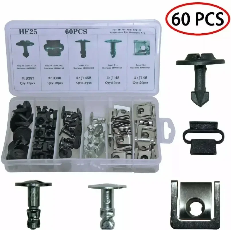 60pcs Engine Guard Clips Brackets Installation Kit Screw Underbody for Audi A4 A5 B8