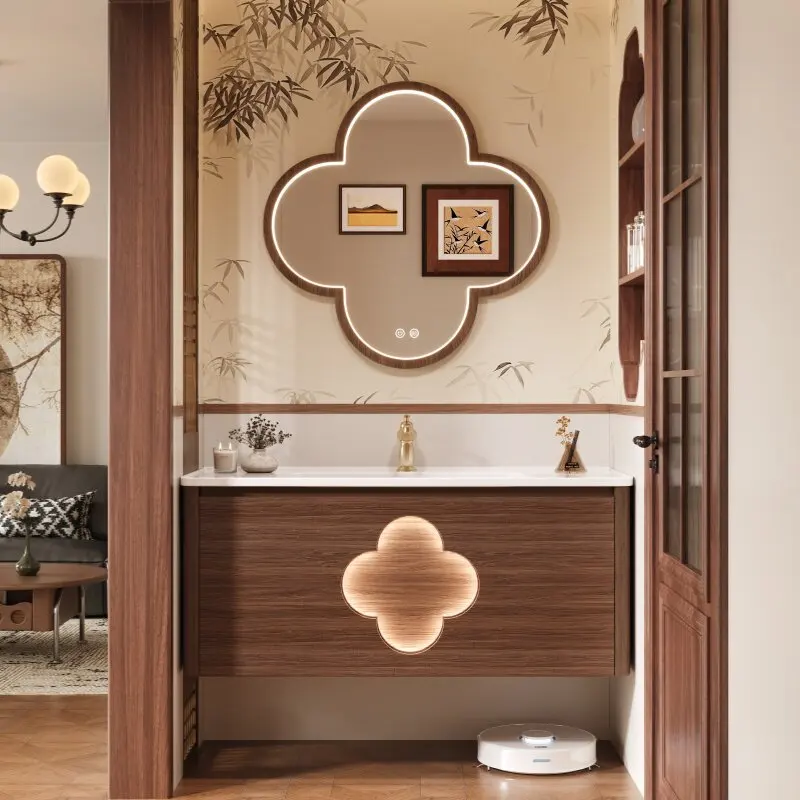 

retro aesthetic bathroom cabinet ceramic integrated basin elegant bathroom sets high-end accesorios para baño home furniture
